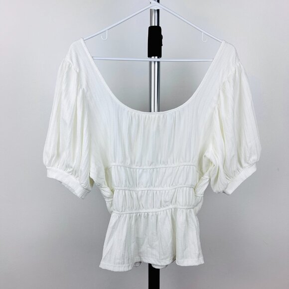 Sz XL- NWT Maeve Anthro Cream Romantic Puff Sleeve Ruched Waist Milkmaid Top - Picture 9 of 11